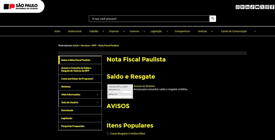 Nota Fiscal Paulista SP